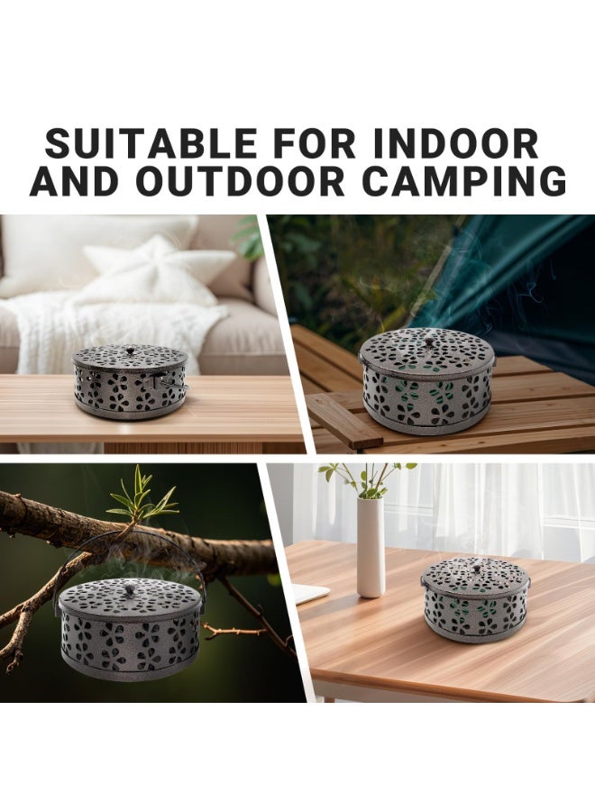 OSHIMA Retro Portable Mosquito Coil Holder, Handle Round Fireproof Incense Holder Burner for Home, Suitable for Indoor and Outdoor Camping, Iron Mosquito Coil Holder Hiking - Image 5